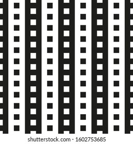 Seamless check design consisting white squares aranged in rows on a black background.