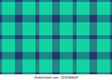 Seamless check fabric. Tartan plaid background. Vector texture textile pattern in green and blue colors.