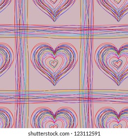 seamless check with hearts , vector