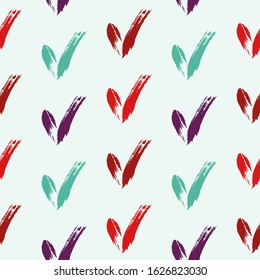 Seamless check mark outline flat pattern on a gentle background. Seamless colored original check marks. For fabrics, notebooks and notebooks.