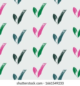Seamless check mark outline flat pattern on a gentle background. Seamless colored original check marks. For fabrics, notebooks and notebooks.