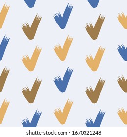 Seamless check mark outline flat pattern on a gentle background. Seamless colored original check marks. For fabrics, notebooks and notebooks.