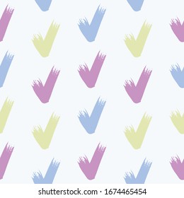 Seamless check mark outline flat pattern on a gentle background. Seamless colored original check marks. For fabrics, notebooks and notebooks.