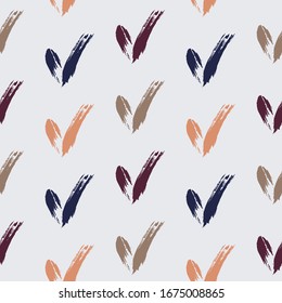 Seamless check mark outline flat pattern on a gentle background. Seamless colored original check marks. For fabrics, notebooks and notebooks.