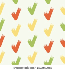 Seamless check mark outline flat pattern on a gentle background. Seamless colored original check marks. For fabrics, notebooks and notebooks.