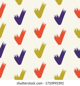 Seamless check mark outline flat pattern on a gentle background. Seamless colored original check marks. For fabrics, notebooks and notebooks.