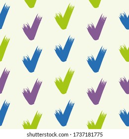 Seamless check mark outline flat pattern on a gentle background. Seamless colored original check marks. For fabrics, notebooks and notebooks.