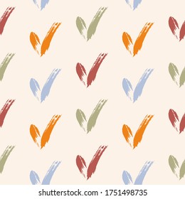 Seamless check mark outline flat pattern on a gentle background. Seamless colored original check marks. For fabrics, notebooks and notebooks.