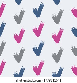 Seamless check mark outline flat pattern on a gentle background. Seamless colored original check marks. For fabrics, notebooks and notebooks.
