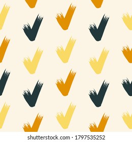Seamless check mark outline flat pattern on a gentle background. Seamless colored original check marks. For fabrics, notebooks and notebooks.