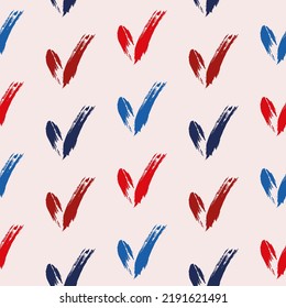 Seamless check mark outline flat pattern on a gentle background. Seamless colored original check marks. For fabrics, notebooks and notebooks.