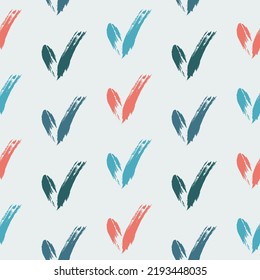 Seamless check mark outline flat pattern on a gentle background. Seamless colored original check marks. For fabrics, notebooks and notebooks.
