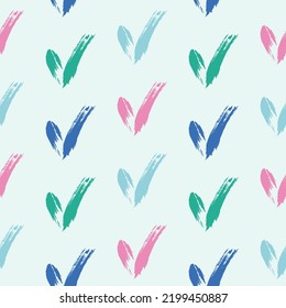 Seamless check mark outline flat pattern on a gentle background. Seamless colored original check marks. For fabrics, notebooks and notebooks.