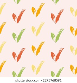 Seamless check mark outline flat pattern on a gentle background. Seamless colored original check marks. For fabrics, notebooks and notebooks.