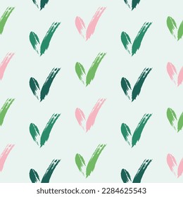 Seamless check mark outline flat pattern on a gentle background. Seamless colored original check marks. For fabrics, notebooks and notebooks.