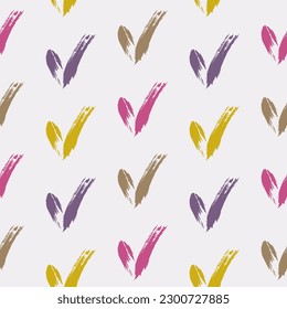 Seamless check mark outline flat pattern on a gentle background. Seamless colored original check marks. For fabrics, notebooks and notebooks.