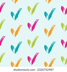 Seamless check mark outline flat pattern on a gentle background. Seamless colored original check marks. For fabrics, notebooks and notebooks.