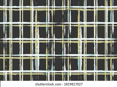 Seamless check  pattern. Abstract curls made by a rough brush on a checkered background. Chaos of color. Harmoniously selected paints.