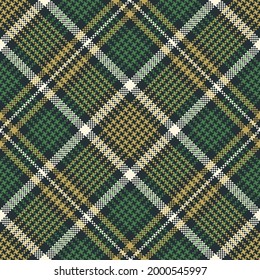 Seamless check pattern for autumn in gold and green. Dark glen tartan plaid graphic background for flannel shirt, blanket, duvet cover, other modern fashion fabric print. Pixel texture.