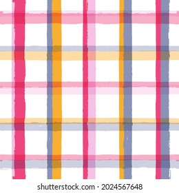 Seamless check Pattern, Hand drawn gingham vector background. tartan brush stroke, grunge paint checkered lines, watercolor illustration