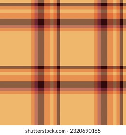 Seamless check pattern of plaid tartan background with a texture fabric vector textile in orange and dark colors.