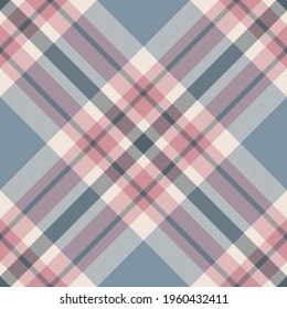 Seamless check pattern texture in grey, pink, beige for scarf, blanket, duvet cover. Herringbone large tartan plaid vector graphic for modern spring summer autumn winter fashion fabric design.