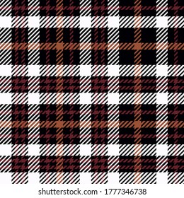 Seamless check plaid graphic pattern background. Vector graphic for scarf, blanket, throw, shirt other fashion textile design. Plaid pattern in dark black, brown, violet and white color