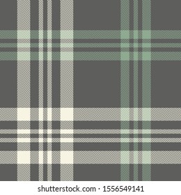 Seamless check plaid pattern. Autumn and winter tartan plaid pixel background in soft green, grey, and off white for flannel shirt, scarf, blanket, throw, duvet cover, or other modern textile print.