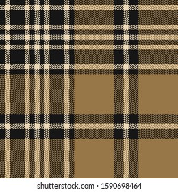Seamless check plaid pattern. Autumn winter dark tartan plaid herringbone woven pixel background in black and gold for scarf, blanket, throw, duvet cover, or other modern textile print.