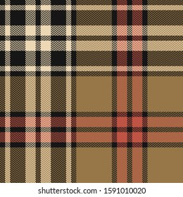 Seamless check plaid pattern. Autumn winter herringbone woven tartan plaid large background in black, gold, red for flannel shirt, scarf, blanket, duvet cover, or other modern textile print.