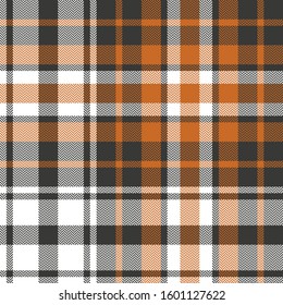 Seamless check plaid pattern. Autumn herringbone tartan plaid large bright background in brown, orange, and white for scarf, blanket, throw, duvet cover, or other modern textile print.