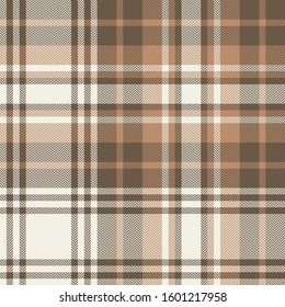Seamless check plaid pattern. Autumn tartan plaid large background in brown, orange, and off white for scarf, blanket, throw, duvet cover, or other modern textile design.