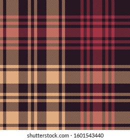 Seamless check plaid pattern. Autumn and winter tartan plaid large background in dark brown, beige, bordo red for scarf, blanket, throw, duvet cover, or other modern textile print.