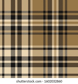 Seamless check plaid pattern. Autumn and winter dark tartan plaid background in black and gold for flannel shirt, scarf, blanket, throw, duvet cover, upholstery, or other modern textile print.