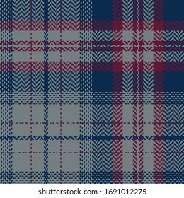 Seamless check plaid pattern. Autumn and winter tartan plaid herringbone background in grey, navy blue, bordo red for flannel shirt, blanket, throw, duvet cover, or other textile print.