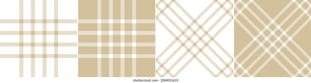 Seamless check plaid pattern in beige and white for spring summer autumn. Herringbone classic abstract neutral light tartan vector for skirt, blanket, throw, other modern fashion fabric print.