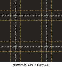 Seamless check plaid pattern. Dark tartan plaid in gold and grey for modern fashion textile design. Hounds tooth stripe texture.