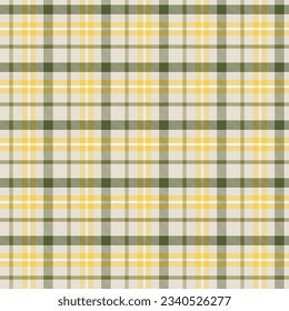 Seamless check plaid pattern in green yellow and beige for textile design. Tartan plaid pattern graphic background for a fabric print. Vector design.