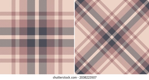 Seamless check plaid pattern in rosy pink for scarf, blanket, duvet cover, throw, poncho. Seamless herringbone textured modern tartan fashion print for spring summer autumn winter textile design.