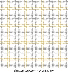 Seamless check plaid pattern. Tartan plaid in grey, yellow, and white for modern fashion textile design.