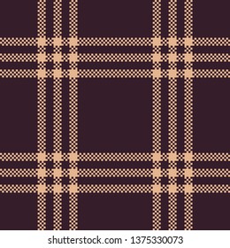 Seamless check plaid pattern vector. Tartan plaid in burgundy (dark red) and light salmon (orange) for textile print. Pixel texture.