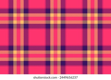 Seamless check plaid of vector tartan texture with a background fabric pattern textile in red and violet colors.