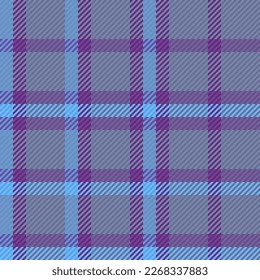 Seamless check tartan. Fabric plaid vector. Pattern textile background texture in blue and purple colors.