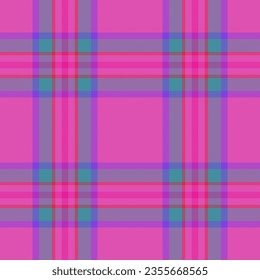 Seamless check tartan of pattern textile texture with a vector fabric background plaid in violet and cyan colors.