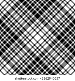 Comprobar textil de textura de fondo de plástico con tejido vectorial tartán de color blanco y negro.
