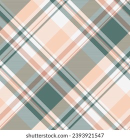 Seamless check textile of vector tartan pattern with a fabric texture background plaid in white and pastel colors.