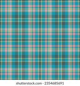 Seamless check texture of vector fabric plaid with a pattern textile background tartan in cyan and pastel colors.