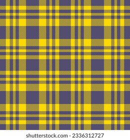 Seamless check vector of texture fabric tartan with a textile pattern plaid background in indigo and gold colors.