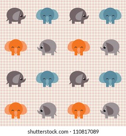 Seamless checked retro pattern with little cute elephants.