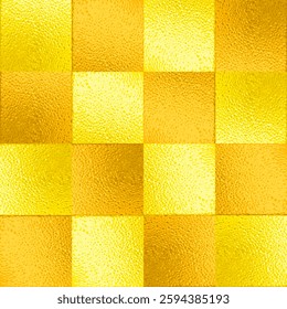 Seamless checkerboard pattern background from a set of yellow and orange square stained glass textured tiles. Vector Illustration. NOT AI generated